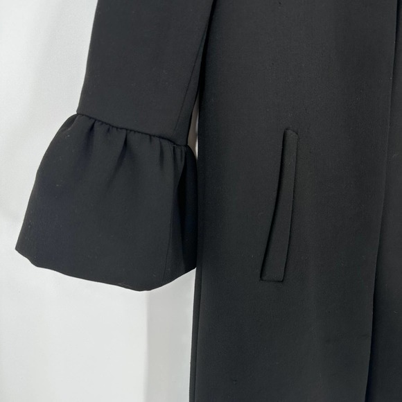 ZARA Bell Sleeve Collarless Coat Long Black Jacket - Picture 7 of 12